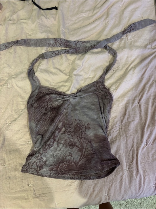 PacSun Tops - PacSun Light Gray Floral Halter Mesh Top